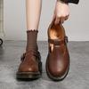 Low-top small leather shoes women's leather Crazy Horse brown large size short boots round head men's and women's casual tooling shoes