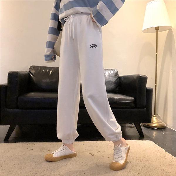 

Свободные спортивные брюки с высокой талией для девочек 2023 года — повседневные спортивные брюки на весну/осень для учеников младших классов One Size белый