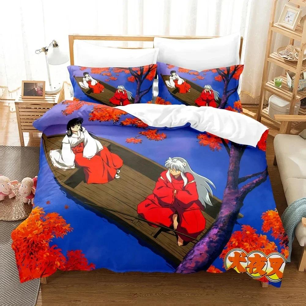 3D Lnuyasha Bedding Set Printed Bed Set With Pillowcase Duvet Cover Soft Queen King Size Bedclothes Home Bedclothes Bed Linen