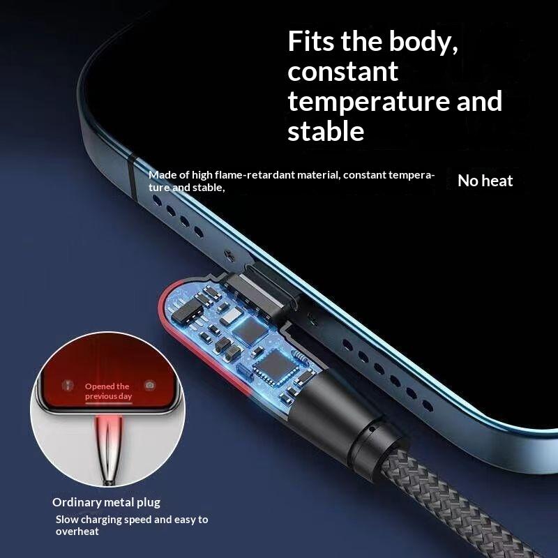 120W Fast Charging Usb To C Cable, Nylon Braided, 90 ° Bend Design Type-C Fast Charging Data Cable For Phone