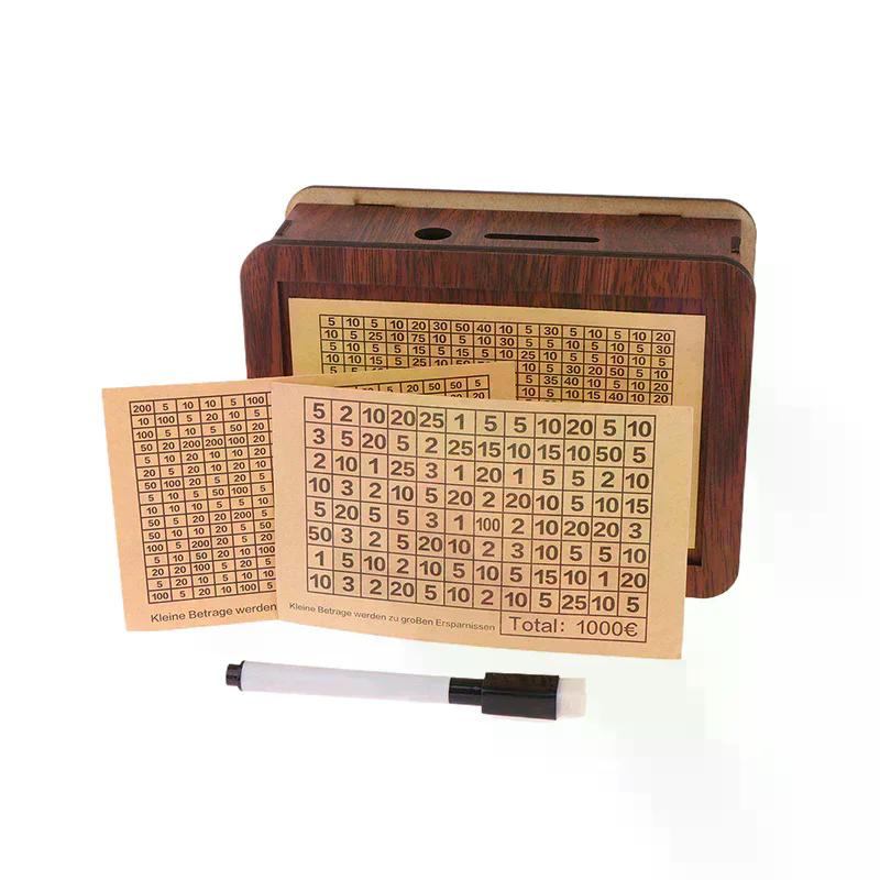 1set Wooden Piggy Bank Money Container for Cash Saving Treasure Coin Case in 1000/5000/10000 Euro Denominations