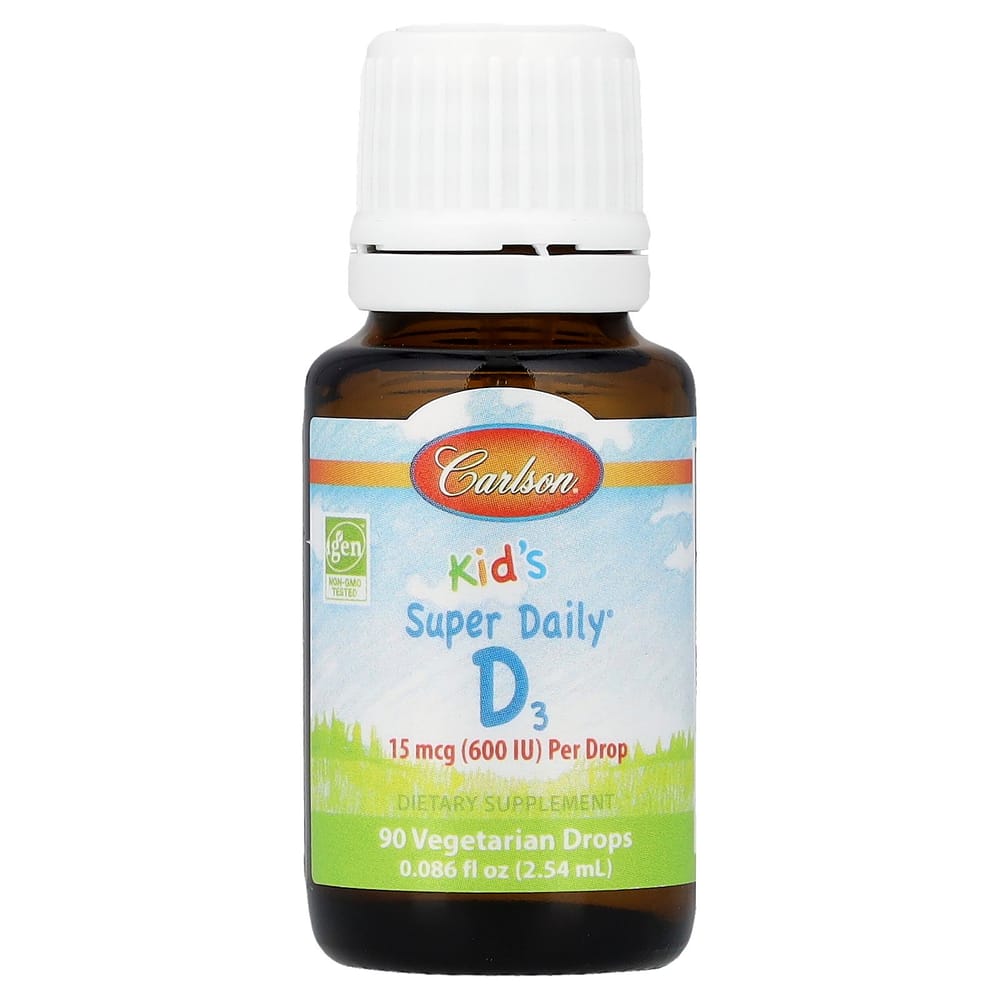 Carlson Labs Children's Super Daily D3 15mcg (600 IU) Veggie Drops, 90 Count, 2.54ml (0.086 fl oz)