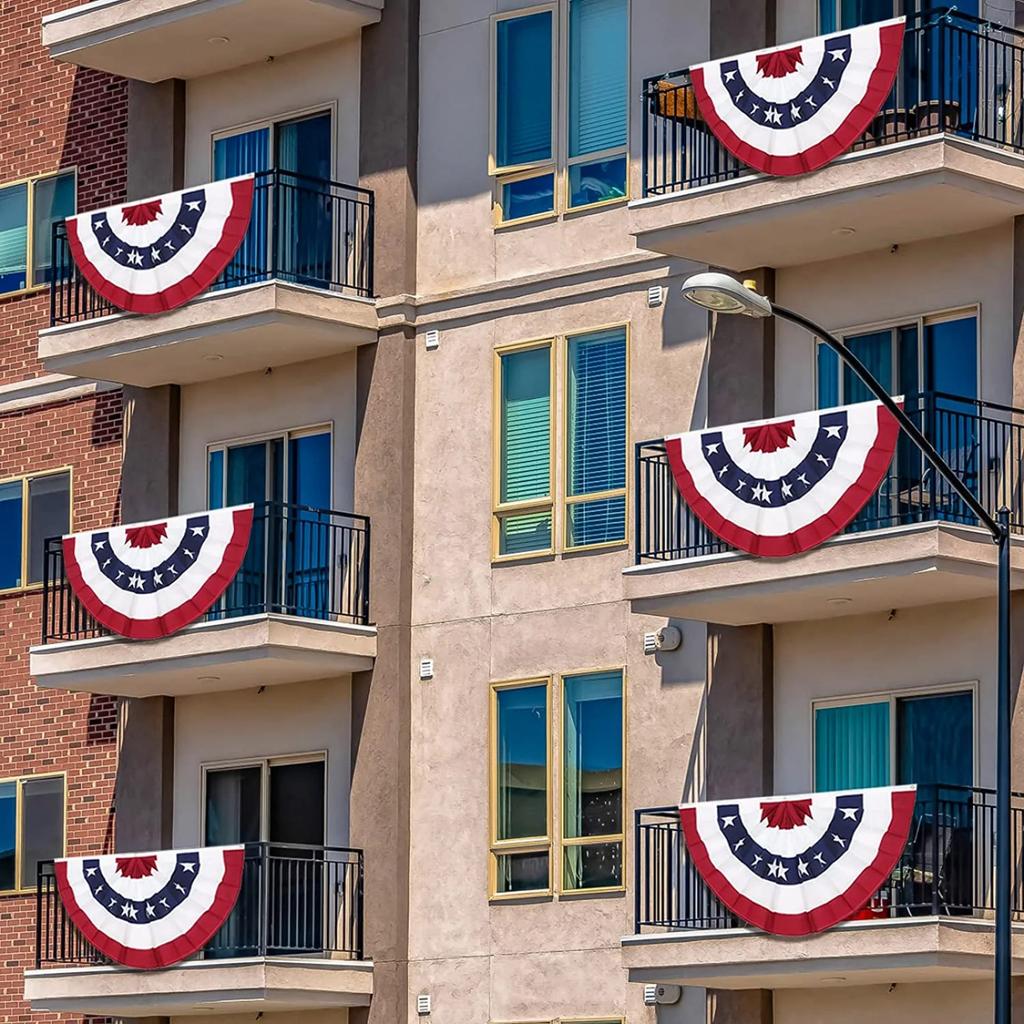 3 X 6 Feet Pleated Fan Flags, Patriotic Half Fan Buntings, Suitable For Gardens, Fences, Fences, Fence Decorations