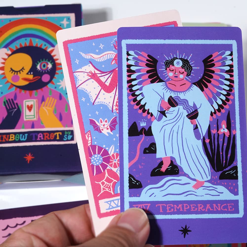 Embrace the Colors of the Rainbow with the Atesswy Vibrant Queer Tarot 80 Standard Tarot Cards Tarot Plus 2 X 12cm X Deck. (All Extras), Size 4.75"