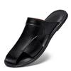 Men's Versatile Genuine Leather Beach Sandals, Sizes 46-47, Soft Sole Cowhide Summer Thong Slippers