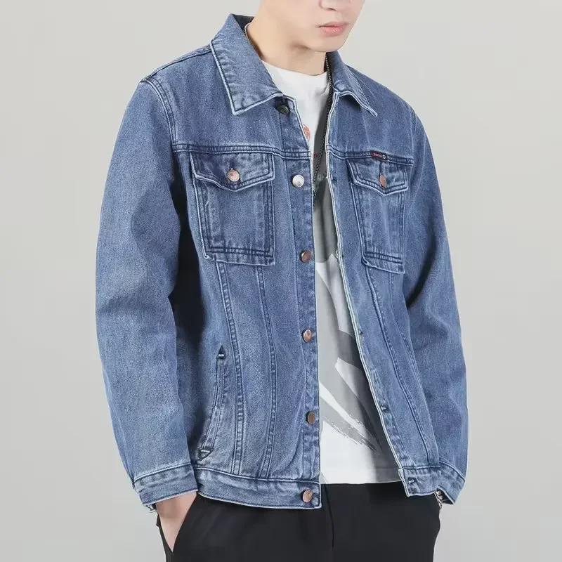 Męska kurtka dżinsowa w kolorze czarnym o luźnym kroju: Wiosna i Jesień Modna Odzież Robocza w Stylu Koreańskim