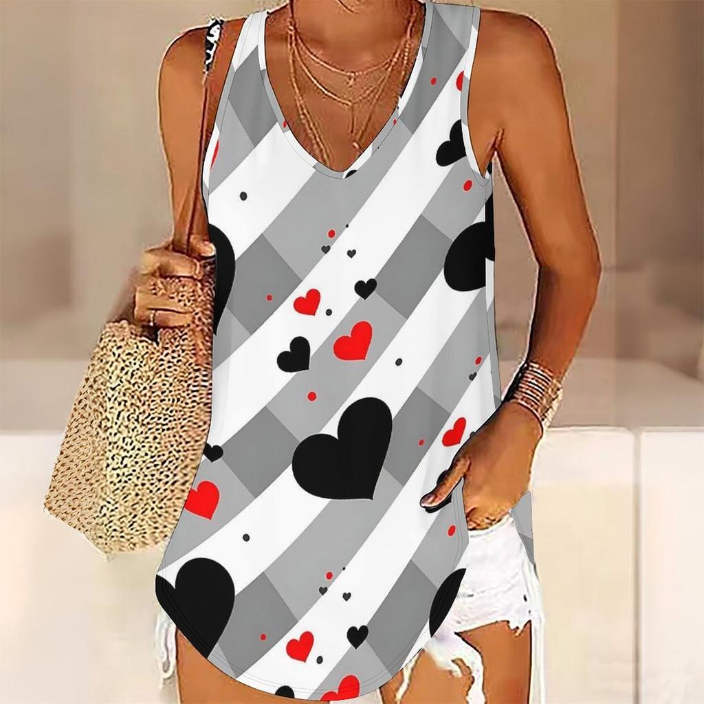 3D Heart-shaped Pattern Printed Tank Tops for Women Workout Yoga Gym Printed Summer Sport Shirts Plus Size Vests Valentine's Day Exclusive