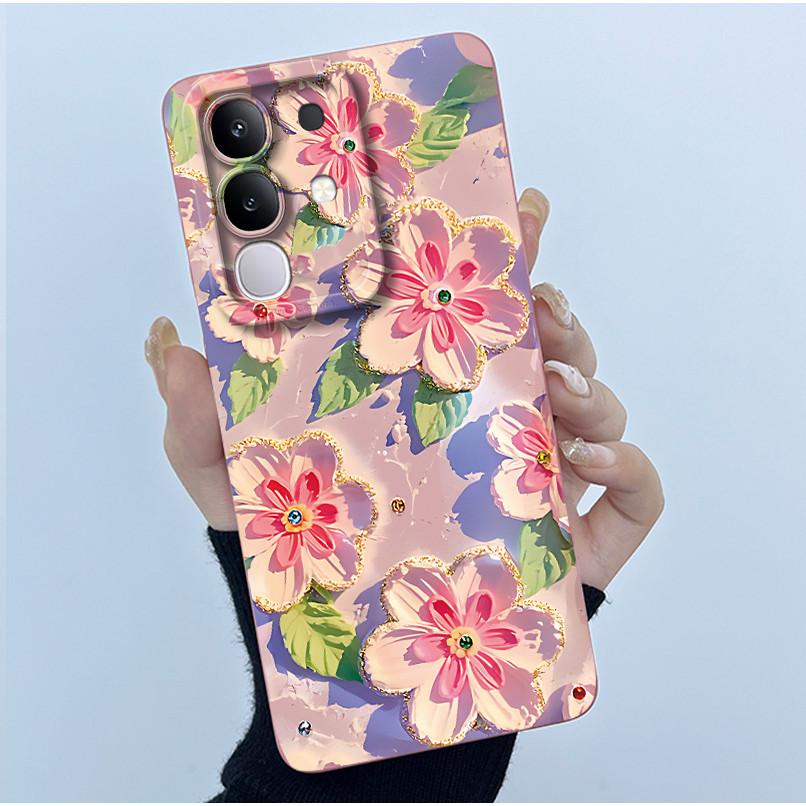 For Vivo Y29 4G Phone Case Fashion Simplicity Oil Painting Flower Soft Liquid Silicone Shell Back Cover For Vivo Y 29 4G Fundas