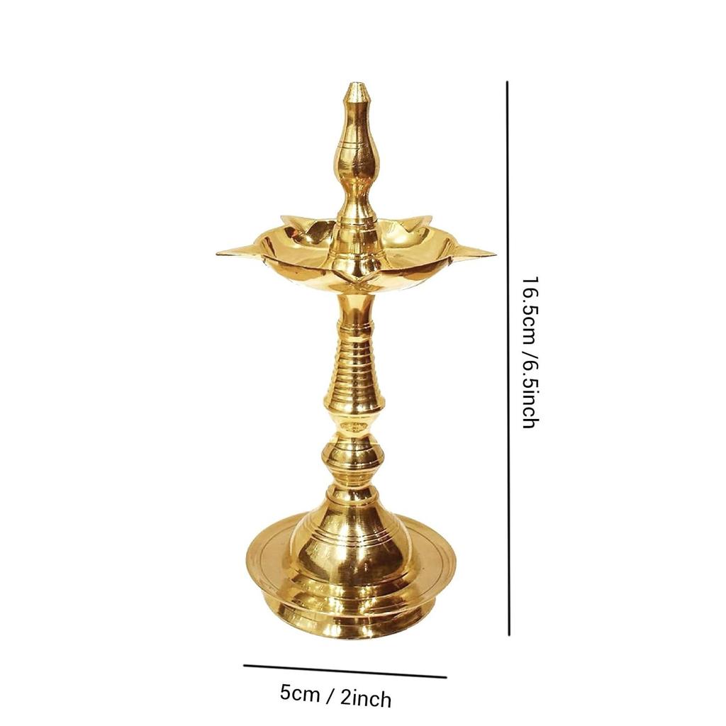 Set of 2 Brass Nilavilakku Kerala Diya Oil Lamp Stand for Home Decor Puja Room Temple Mandir Office Festival Panchmukhi Diya Decorations Items