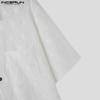 INCERUN Men Floral Short Sleeve See Through Tops Summer Lapel Neck Buttons Texture Shirts