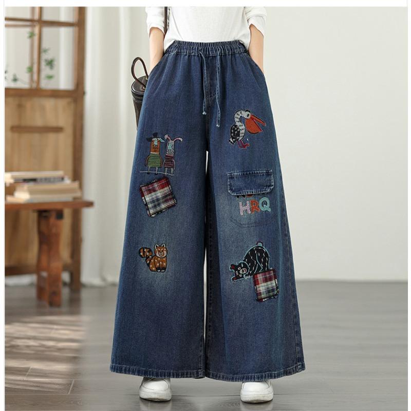 DIMANAF 2025 Plus Size Autumn Jeans New Long Pants Women Loose Denim Trousers Big Size Casual Embroidery