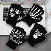 1 pair New Kids Halloween Skeleton Skull Half Finger Luminous Punk Gloves Winter Skull Fingerless Black Mitten