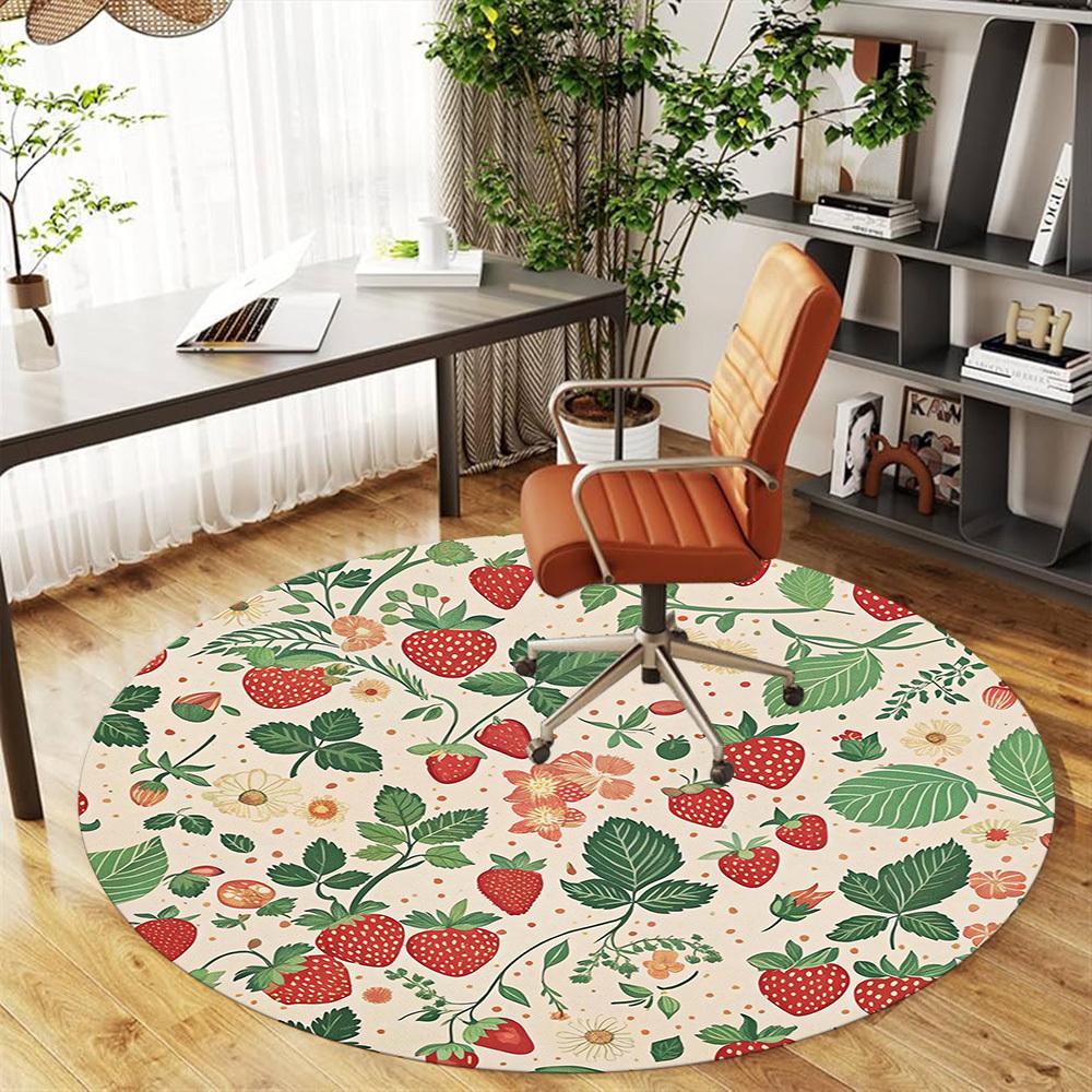 1pc strawberry floral Round Chair mat Area Rug - Non-Slip, Floor Mat for Office, Bedroom, and Indoor Decor c1118170