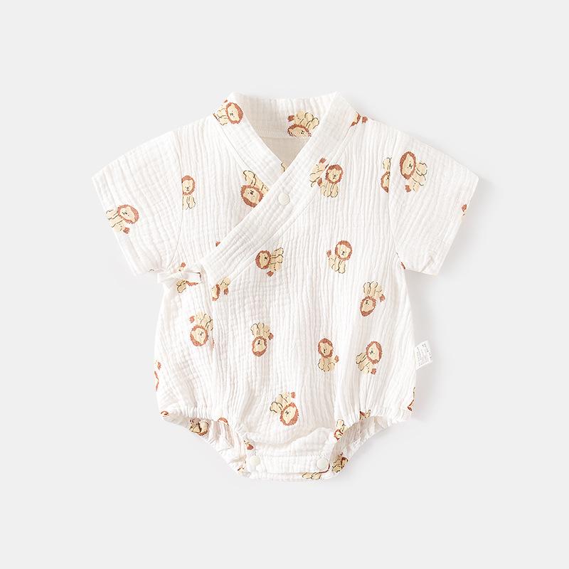 Newborn Summer Thin Cotton Gauze Short Sleeve Baby Romper