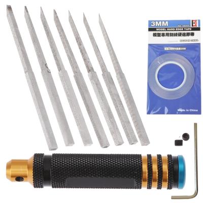 Anopono Carving Chisel, Line Scriber, for Plastic Models and Gunpla, Set of 7, 0.1mm, 0.2mm, 0.4mm, 0.6mm, 0.8mm, 1.0mm, 2.0mm (Black Guide Tape)