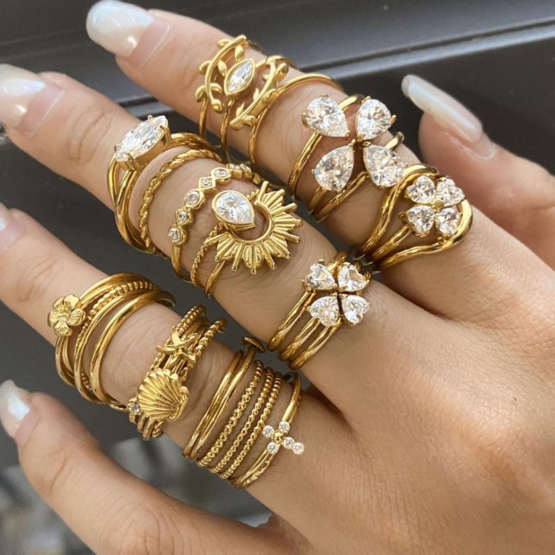 3pcs/Set Elegant 18K Gold Color Adjustable Size Threaded Ring Accessory Stylish Finger Accessories for Fashionistas