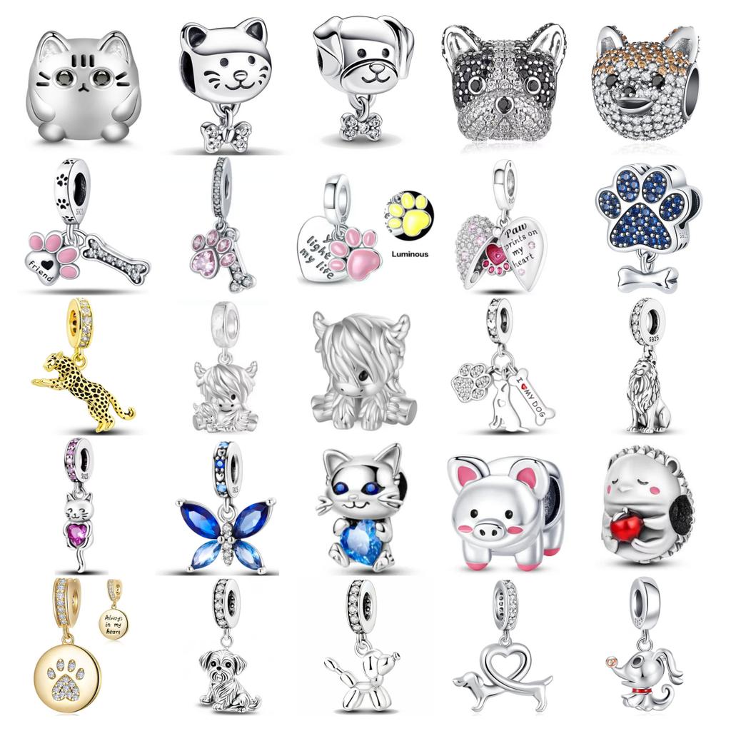 New Copper Dog Pendant Fit Original Women Bracelet Diy Fine Dangle Jewelry Dog Paw Lion Leopard Bead Charm Amulet Gift