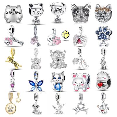 New Copper Dog Pendant Fit Original Women Bracelet Diy Fine Dangle Jewelry Dog Paw Lion Leopard Bead Charm Amulet Gift