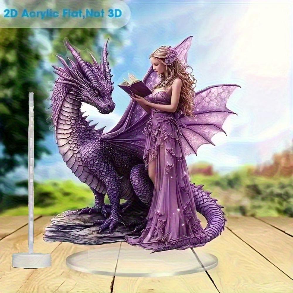 Purple Wings Fairy and Dragon, 2D Flat Acrylic, Tabletop Decoration, Suitable for Office, Living Room, Party, Christmas, Halloween