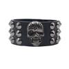 Skull Rivet Punk Leather Bracelet - Edgy Street Dance Rap Wristband Accessory