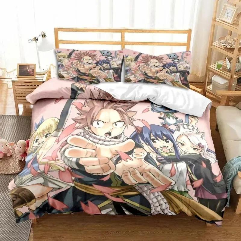 Fairy Tail Bedding Set Bed Three-piece Set Duvet Cover Single Double Bed Queen Size Duvet Cover Set Adult Kid's Bedroom 3D Anime
