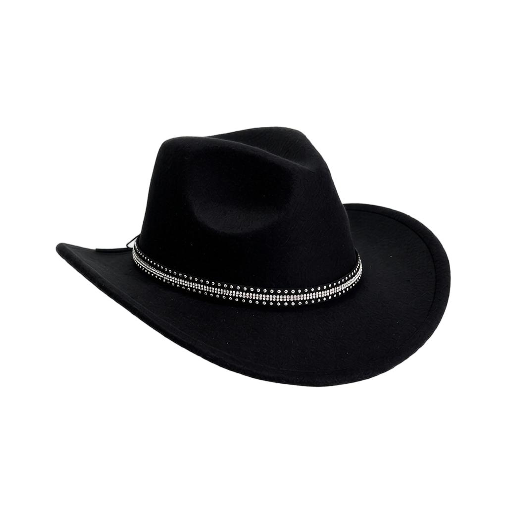 Cappello Western in Lana per Bambini con Decorazione Nera e Cinturino Sottogola Regolabile