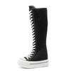 13CM Street Style Canvas Denim Mid Calf Knee High Boots Women Boots Casual Spring Autumn Female Platform Wedge Breathable Shoes