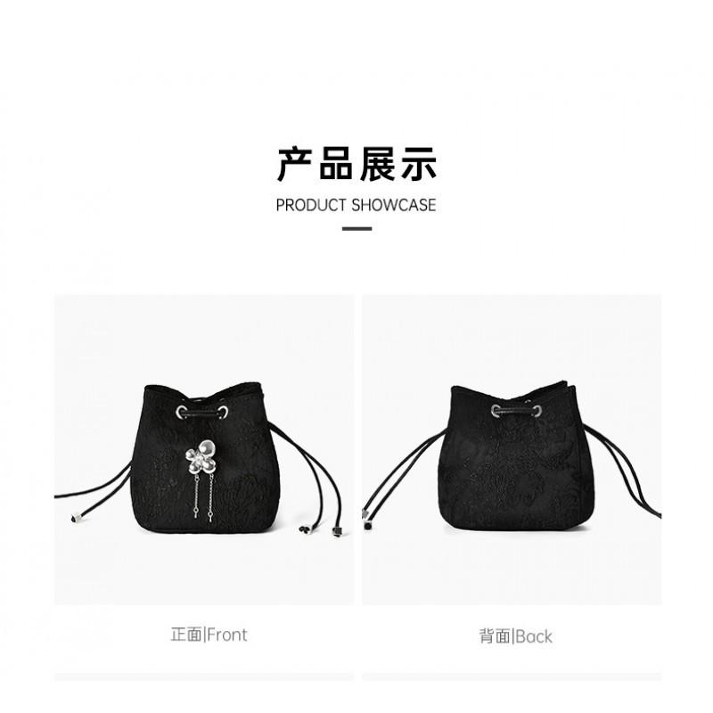 Handheld Jacquard Cloth Bucket Bag Chinese Style Drawstring High-end Women's Handbag Fashionable Small Shoulder