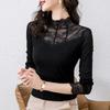 Spitzen-Basishemd Damen Mesh Dünn Stil Frühling Herbst Mittelhals-Oberteil Dünne Gaze Innenschicht Modische Stilvolle T-Shirts Damen