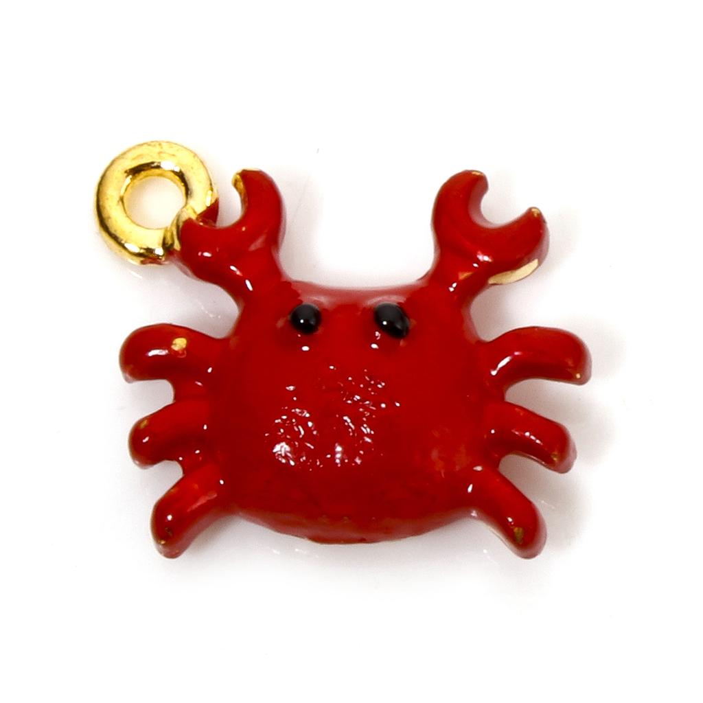 10 PCs Zinc Based Alloy Ocean Jewelry Charms Gold Color Enamel 3D Red Crab Lobster Coral Pendant For Diy Necklace Jewelry Making