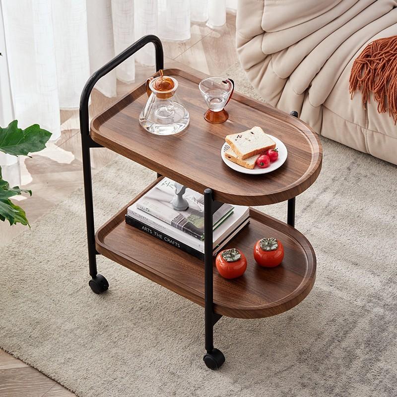 Nordic Corner Table Movable Tea Table Small Wheel Walnut Solid Wood Trolley Bedside Table Furniture Coffee Table Tray Simple