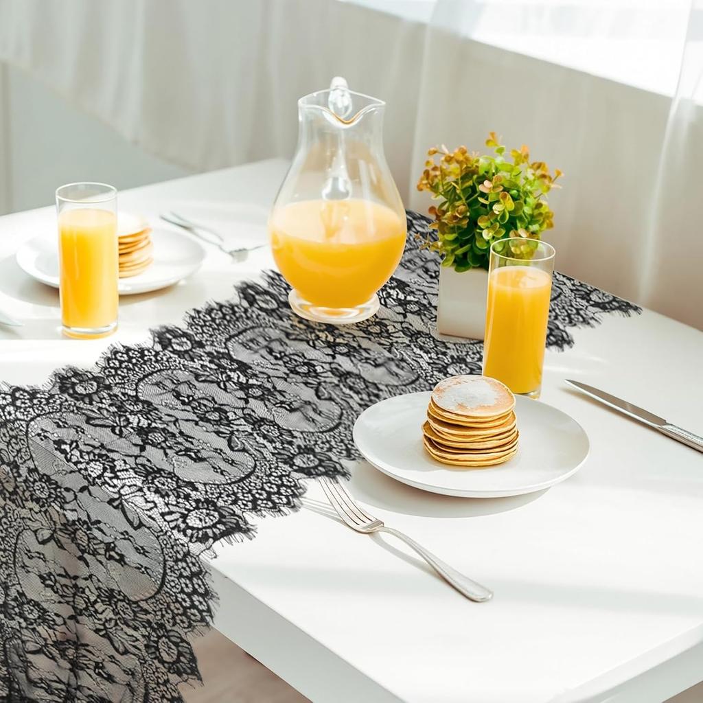 Black Lace Table Runner - 14x118 Inch Black Lace Tablecloth Elegant Vintage Table Runner for Gothic Boho Wedding Decor, Romantic Party Anniversary