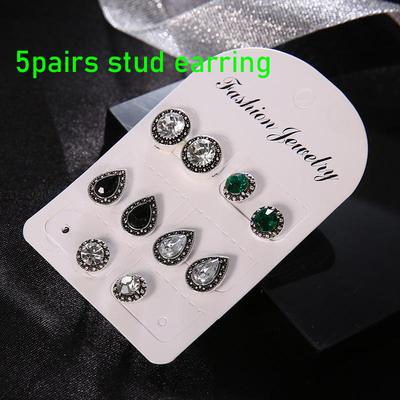 5PA/Set Women Bohemian Drop Stud Earrings Zircon Jewelry Dazzling Girls Gift