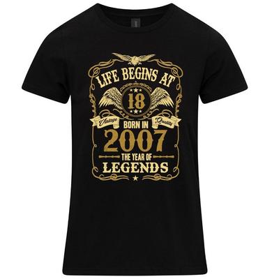 Das Leben beginnt mit 18 Damen 18. Geburtstag T-Shirt GEBOREN 2007 Damengeschenk Tochter