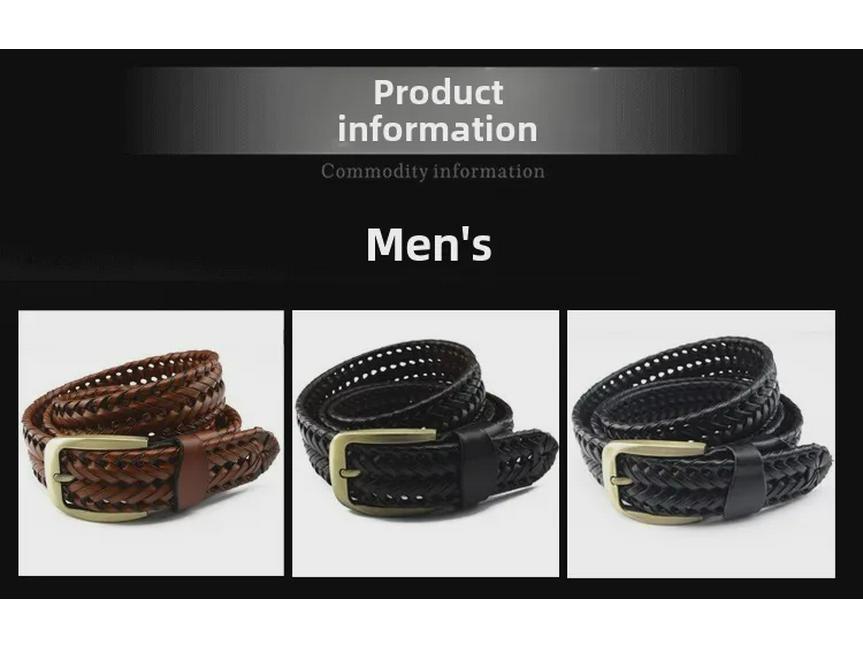 Unisex Retro Braided Belt with Genuine Leather Buckle for Casual Wear