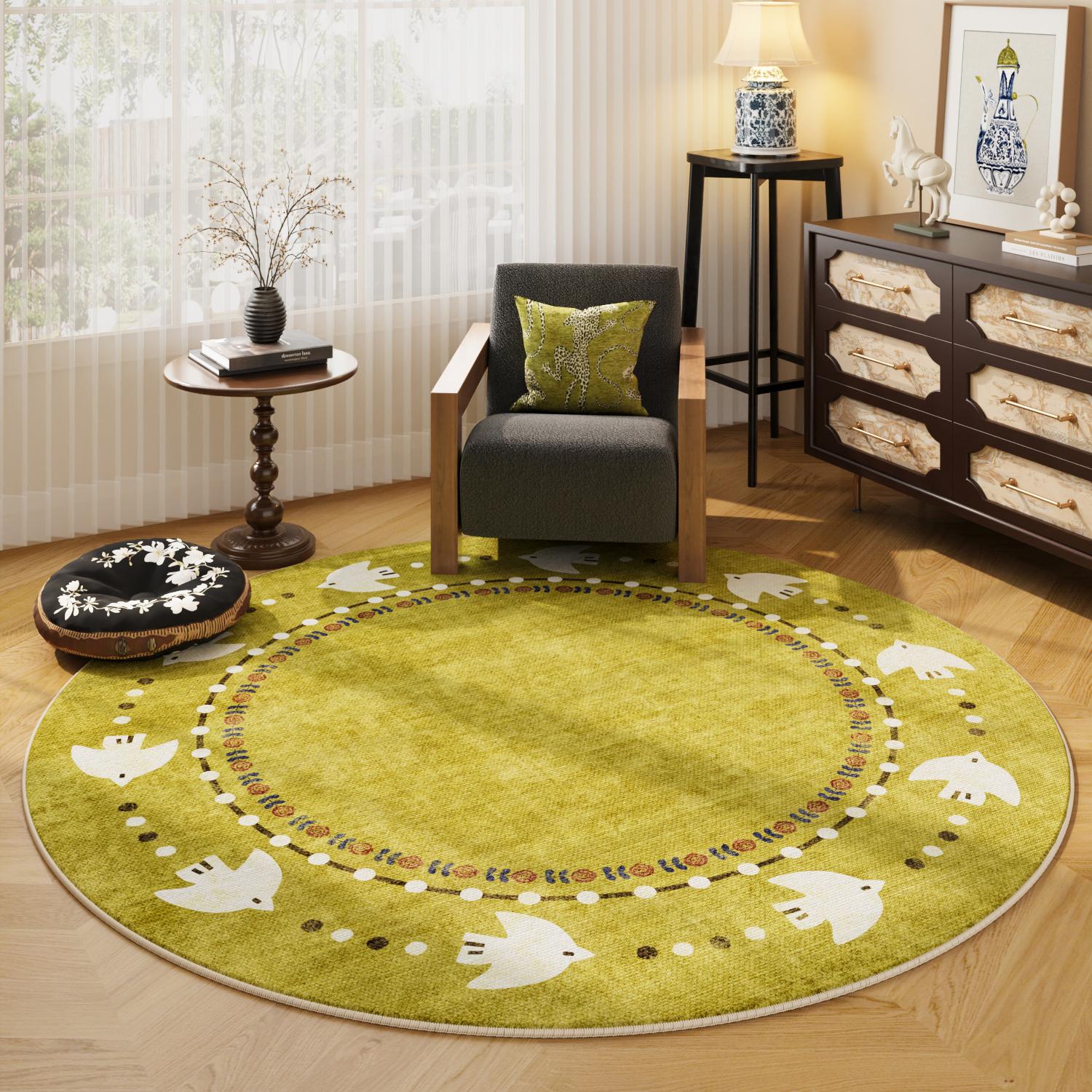 Moderne Stijl Slaapkamer Decoratie Rond Tapijt Licht Luxe Tapijten voor Woonkamer Huis Wasbare Vloermat Antislip Nachtkastje Groen Tapijt 80x80CM
