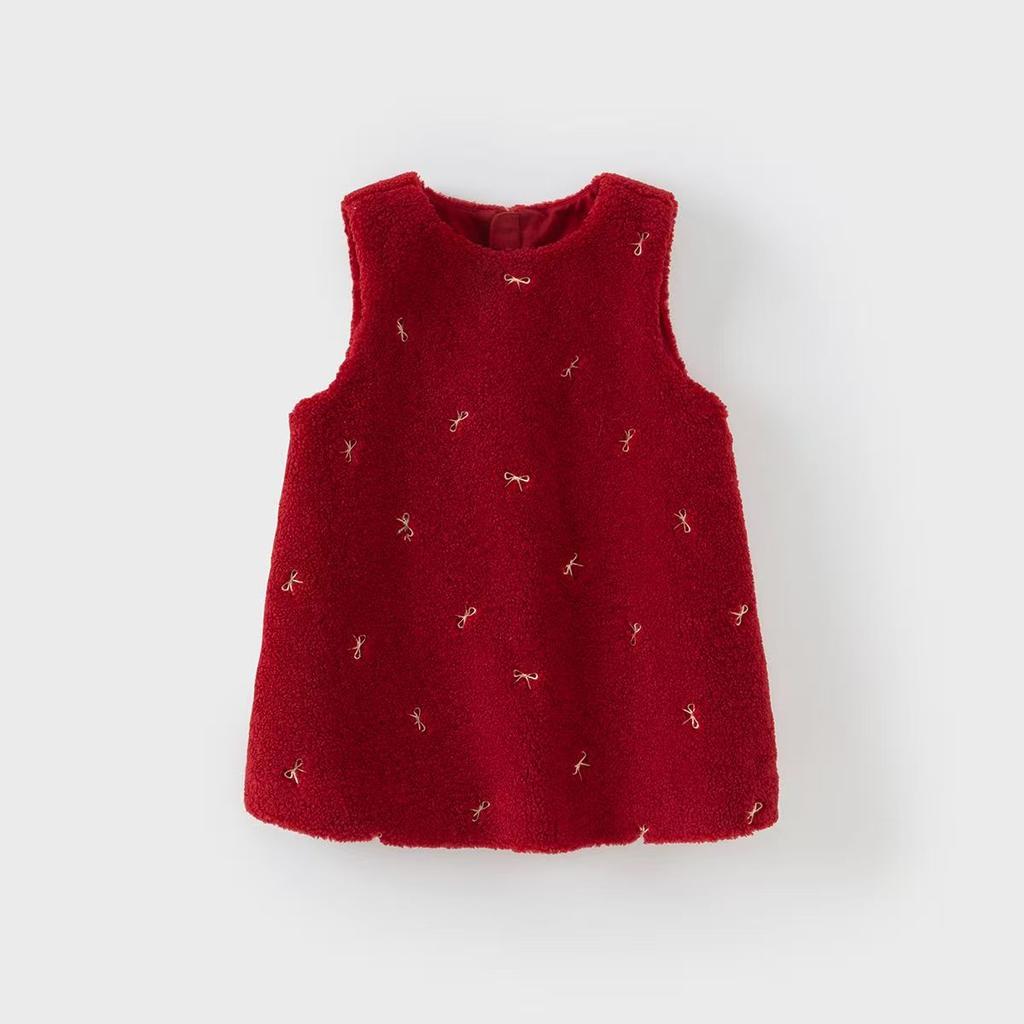 David Bella Children's Plush Vest Skirt Winter New Baby Dress Girls' Christmas Red Warm Skirt