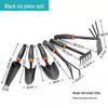 Dual-Purpose Gardening Tool Set: Black Handle Spray Hoe, Five-Tooth Rake, and Shovel