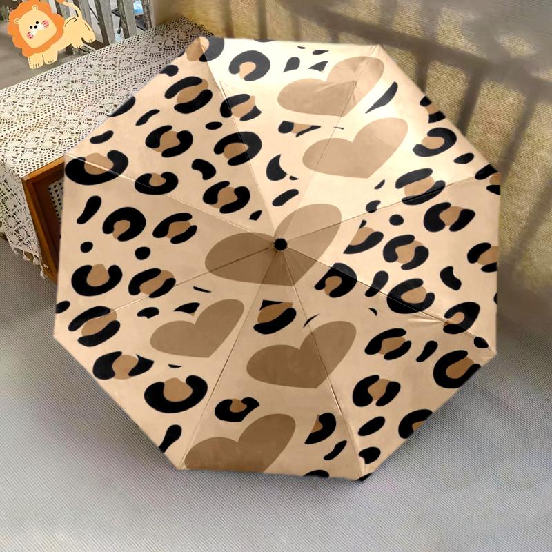 1PC Leopard Print Umbrella Portable Folding Umbrella Iron Frame Hole Bone Structure Outdoor Home Umbrella A7