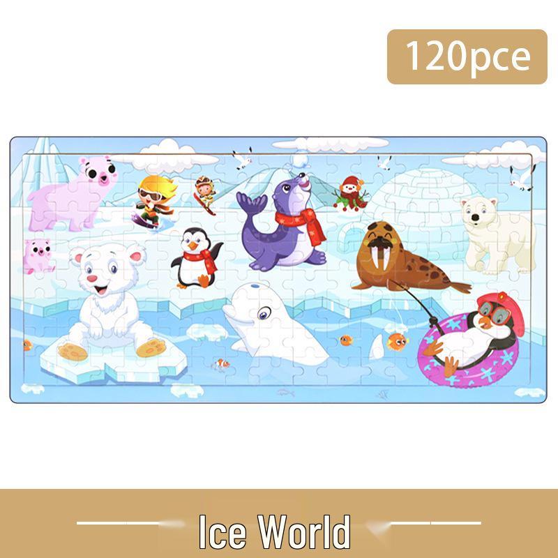 Wooden Animal Cartoon Jigsaw Puzzle Board - 30, 60, 98, 120-piece Toy for Early Childhood Education