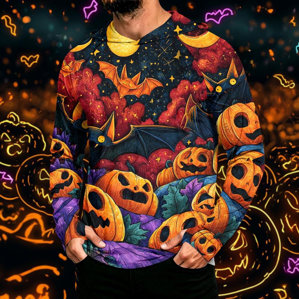 Men's Long Sleeve Hoodie with Sun Halloween Print Pullover