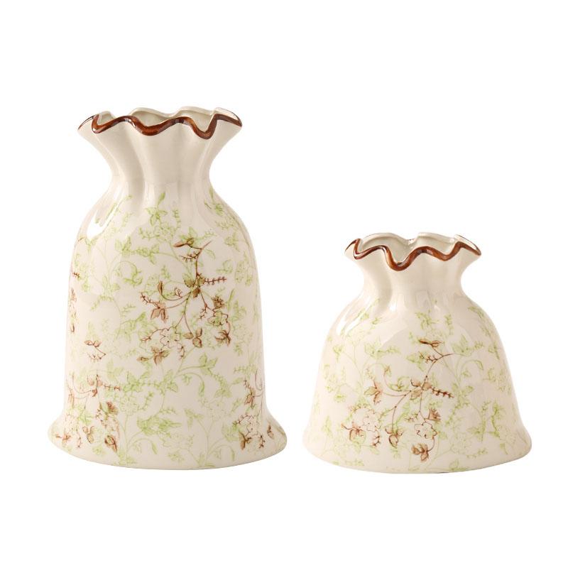 Vintage Floral Texture Ceramic Vase Table Decoration Flower Arrangement Creative Bag Shape Flowers Vases Room Aesthetic Decor