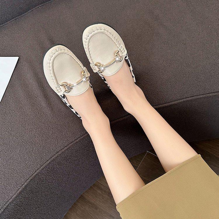 Doudou shoes women's 2025 spring and autumn new round head shallow mouth flat bottom leopard print single shoes women's mother shoes