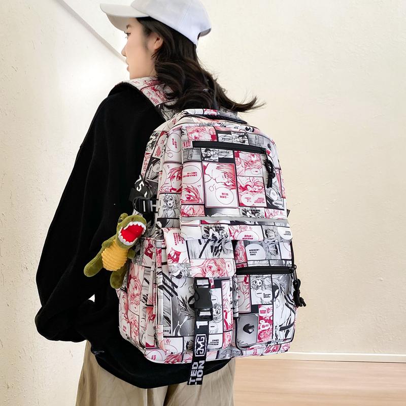 Graffiti Print Student Schoolbag Boys Large Capacity Backpack Girls Campus Backpack