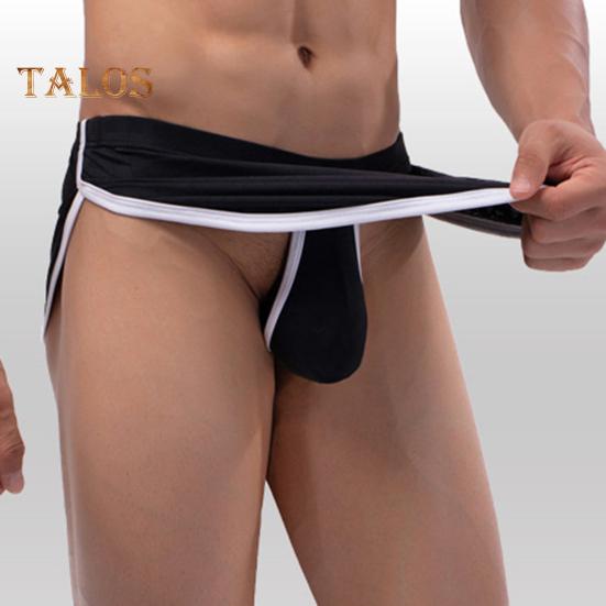Men Thong Sexy Low-Rise Elastic Waistband Slim Fit Briefs Solid Color Breathable Mesh Panties Daily Wear