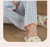 Women's Spring Plaid Cardigan Pajama Set - Shell Collar, Waffle Knit, Faux Cotton, Long Sleeve Casual Homewear