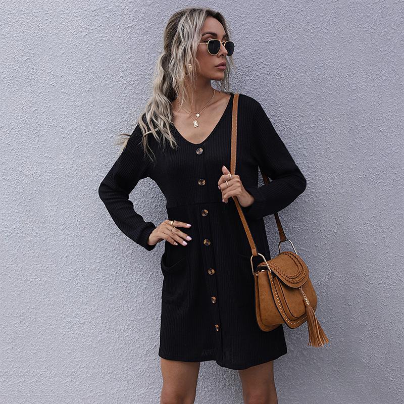 Women's Knit Dress, Solid Color, Long Sleeve, Loose Fit for Fall and Winter