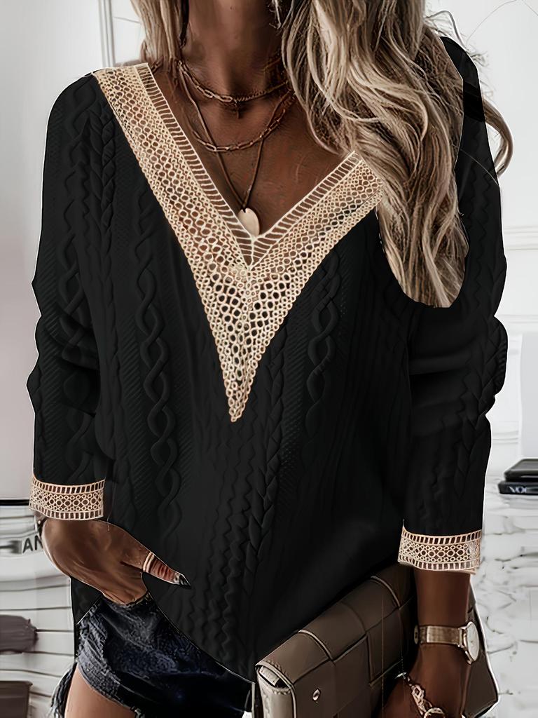 2025 Plus Size Women's V-Neck Knit Sweater: New Solid Color, Long Sleeve for Autumn/Winter, European & American Style