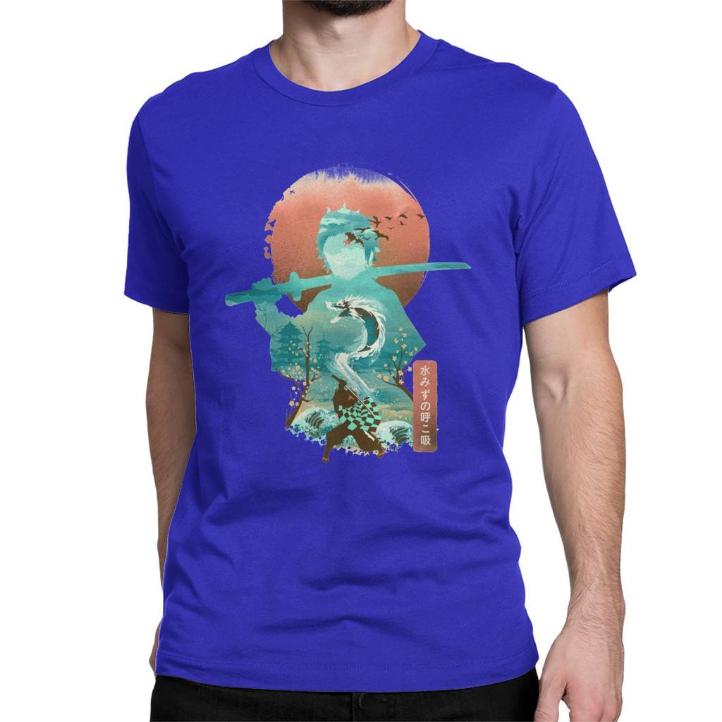 Men T Shirt Ukiyo E Breath Of Water Classic Vintage Pure Cotton Tee Shirt Demon Slayer