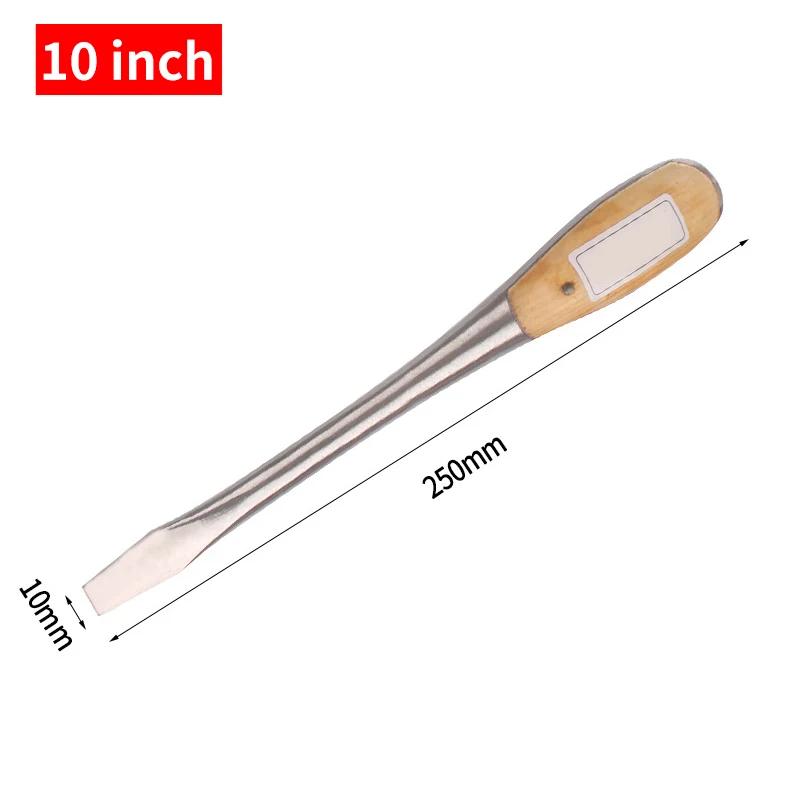 One Piece Heavy Duty Slotted Screwdriver With Wooden Handle Knockable Flat Blade 6/8/10/12 Inch Home Mchine Hand Repair Tools